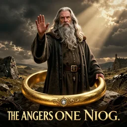 WW2 propaganda poster showing Gandalf warning about the dangers of the one ring.