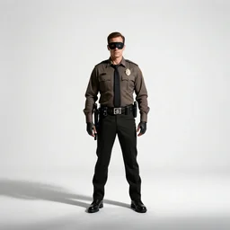 masked sheriff with badge, cinematic studio photo, full body, standing, isolated on a pure white background, centered, whole figure in frame, sharp focus, studio lighting