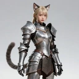picture of paladin girl with cat ears and cat tail, heavy armor, dnd, high fantasy, highly detailed, detailed face, grayscale monochromatic, manga illustration, by artgerm, rossdraws, kentaro miura