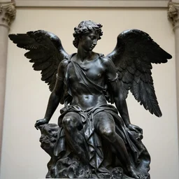big statue of a fallen angel in black marble by michellangelo, museum photography, 4k
