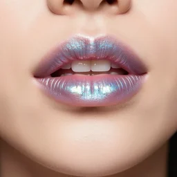 fine art photography of a woman's lips wearing iridescent lipstick, studio high key lighting, 80mm macro lens