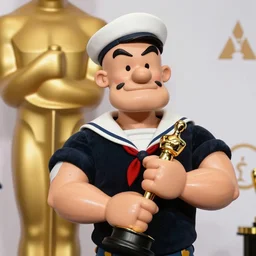 popeye the sailor getting oscar, high detail, direct light, sharp, photography,