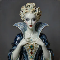 hyperrealistic futuristic maniac alice vampiress in artnouveau style by rene lalique in ceramic smoothly polished oil paintings sharp focus portrait 8 k