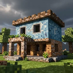 a Minecraft house painted by Pablo Picasso