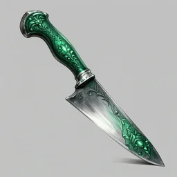 ornate emerald butchery knife, fantasy illustration, medieval era, blank background, studio lighting, hand - drawn digital art