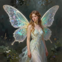 a beautiful fairy with iridescent wings digital painting by Peter Mohrbacher