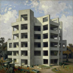 classical landscape paintings of brutalist concrete structures, masterpiece, insanely detailed and intricate, impasto brush strokes, by eugene von guerard
