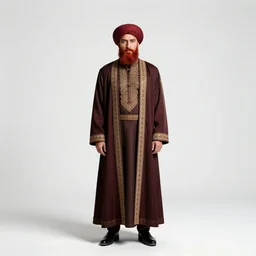 red-haired sultan with turban, cinematic studio photo, full body, standing, isolated on a pure white background, centered, whole figure in frame, sharp focus, studio lighting