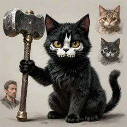 black cat with white skull face paint holding a giant hammer, d & d, fantasy, highly detailed, digital painting, trending on artstation, concept art, sharp focus, illustration, global illumination, shaded, art by artgerm and greg rutkowski and fuji choko and viktoria gavrilenko and hoang lap
