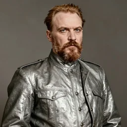 A vintage picture of Vladimir Lenin in a metal super suit