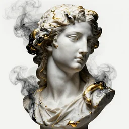epic concept art. abstract female face silhouette mixing with black and gold liquid fluid and smoke. bust sculpture. highly detailed. masterpiece of renaissance sculpture by michelangelo. concept art, matte painting. anime. manga