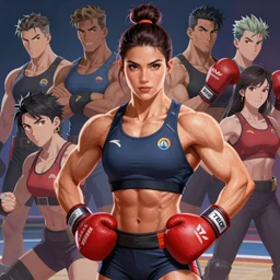 ! dream beautiful muscular female weightlifter champion zarya from overwatch wearing boxing gloves and showing her abs, portrait by stanley artgerm lau wlop rossdraws james jean andrei riabovitchev marc _ simonetti and sakimichan tranding on artstation