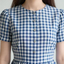 young lady wearing a blue and white checkered dress, soft lighting, sharp focus, 8 k high, 6 4 megapixel, insanely detailed, intricate, elegant, art by artgerm and greg rutkowski and wlop
