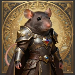 cute pet rat warrior cyberpunk theme medieval, deep focus, d & d, fantasy, intricate, elegant, highly detailed, digital painting, artstation, concept art, matte, sharp focus, illustration, hearthstone, art by artgerm and greg rutkowski and alphonse mucha