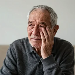 poignant portrait of an old remembering his past, you can see the pain in his eyes, nostalgia, melancholy