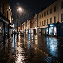 dark Saturday, West Street Brighton Sussex at night in the rain, lots of reflections of lights, high quality photography
