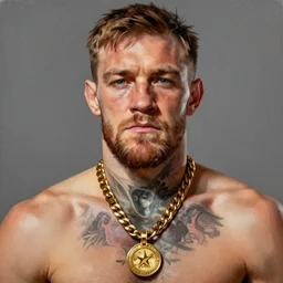 conor mcgregor, wearing a gold chain, portrait painting