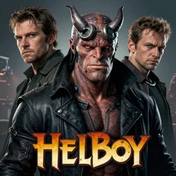 Hellboy poster artwork by Michael Whelan and Tomer Hanuka, Rendering of portrait of Hellboy, full of details, by Mike Mignola and thomas kinkade, Matte painting, trending on artstation and unreal engine