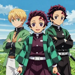 portrait of tanjiro kamado and eren yeager