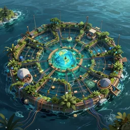 an intricate concept art illustration of an undergrowth fishing farm in the ocean, anime style, global illumination, computer wires, digital art, photorealistic movie still, style ivan talavera and artgerm, hyper realistic, photorealistic, octane render, trending on artstation, cgsociety, cinematic light, 8 k