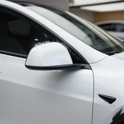a 2 8 mm closeup photo of a tesla car in show room with a reflective floor, hyper detailed, smooth, high contrast, volumetric lighting, octane, greg rutkowski, ripley scott, artgerm, craig mullins, cinematic