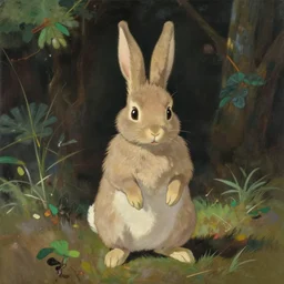 a rabbit with ears down standing up by studio ghibli painting by joaquin sorolla rhads leyendecker an aesthetically pleasing dynamic energet