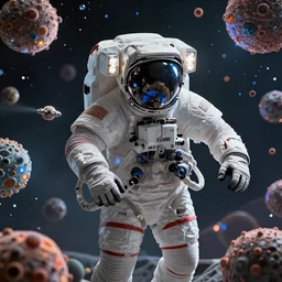 an epic portrait of an astronaut entering microscopic multiverse of atoms madness with a tiny micro spaceship, cinematic lighting, trending on Artstation, highly detailed, insane details