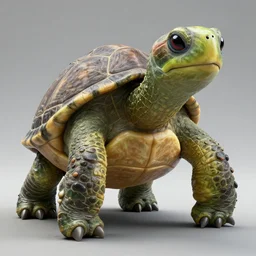 Hyperrealistic uncanny valley Turtle in the style of Unreal Engine, hard surface, textured, slimy