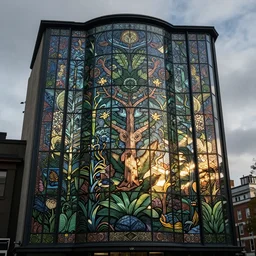 William Morris design on glass building