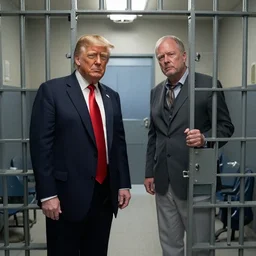 Alex Jones standing beside donald trump in a prison jail cell, craig mullins, octane