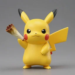 pikachu with squinty eyes holding a large joint!!! nendoroid!!! figurine, studio lighting, grey background, no shadow, trending on artstation, 4 k, highly detailed!!!