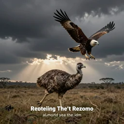 A Moa running away from a Haast eagle