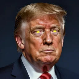 a portrait of Donald Trump, his eyes glow yellow, in style of Tom Bagshaw, attractive, highly detailed portrait, scifi, digital painting, artstation, concept art, smooth, sharp foccus ilustration, Artstation HQ