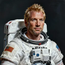 A hyper real comic book style portait painting of Captain Picard in an astronaut suit, unreal 5, hyperrealistic, octane render, cosplay, RPG portrait, dynamic lighting
