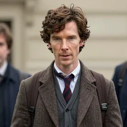 benedict cumberbatch as sherlock holmes, wearing deerstalker