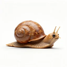 carved wooden snail, clean 3d render, full body, isolated on a pure white background, centered, entire subject in frame, sharp focus, soft studio lighting