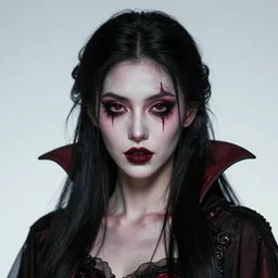 photo realistic hyper detailed breathtaking concept art portrait of a vampire girl with face paint, dark, fantasy