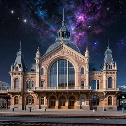 a beautiful detailed highly detailed railroad station architecture building by eugene boudin, uv light cosmic gem, archdaily, wallpaper, highly detailed, trending on artstation.