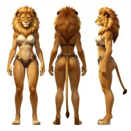 beautiful full body character reference sheet with front, back and side profiles of a strong female anthropomorphic lioness fursona wearing spartan ii power armor. character design by disney, anime, manga, charlie bowater, ross tran, artgerm, and makoto shinkai, detailed, soft lighting, rendered in octane