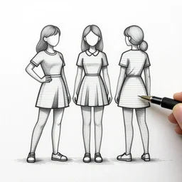 forces girls. three - dimensional drawing made with horizontal lines with a pen