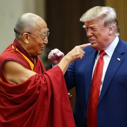 a photo of the Dalai Lama punching Donald Trump in the face
