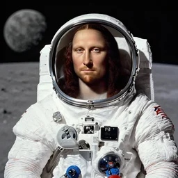 self portrait of leonardo da vinci wearing a spacesuit on the moon