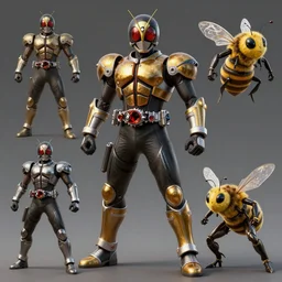 concept art sprite sheet of kamen rider, big belt, human structure bee concept art, hero action pose, human anatomy, intricate detail, hyperrealistic art and illustration by irakli nadar and alexandre ferra, unreal 5 engine highlly render, global illumination