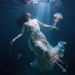 anatomical human body draped in silk, jellyfish tentacles, flowing in the water. the great and secret show underwater. beautiful and elegant. beams of light, dark ambiance, cinematic, photo realistic, ultra detail, made by by by league of legends concept artists, evangelion
