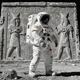 astronaut walking on the moon, assyrian relief
