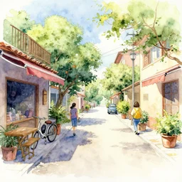 street summer watercolor pen light color on artstation