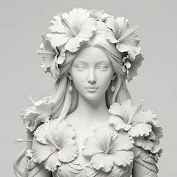 portrait of a goddess of hibiscus! covered in flowers!, half body, perfect face!!, d & d, fantasy, intricate, elegant, highly detailed, digital painting, artstation, concept art, smooth, sharp focus, illustration, art by artgerm and greg rutkowski and alphonse mucha