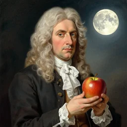 Isaac Newton by Sandra Chevrier, apple, moon