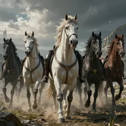 horsemen of the apocalypse, elden ring, smooth, sharp focus, beautifully detailed, octane render, epic, cinematic lighting, by affandi