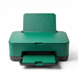 emerald green printer, high detail macro photography, isolated on a pure white background, centered, entire object in frame, sharp focus, soft studio lighting